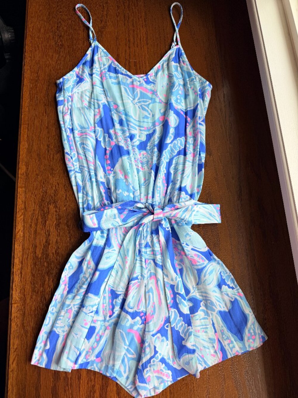 Lilly Pulitzer "Deanna" ROMPER featuring a blue and pink pattern Size SM